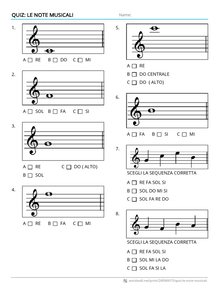 Quiz Le Note Musicali | PDF
