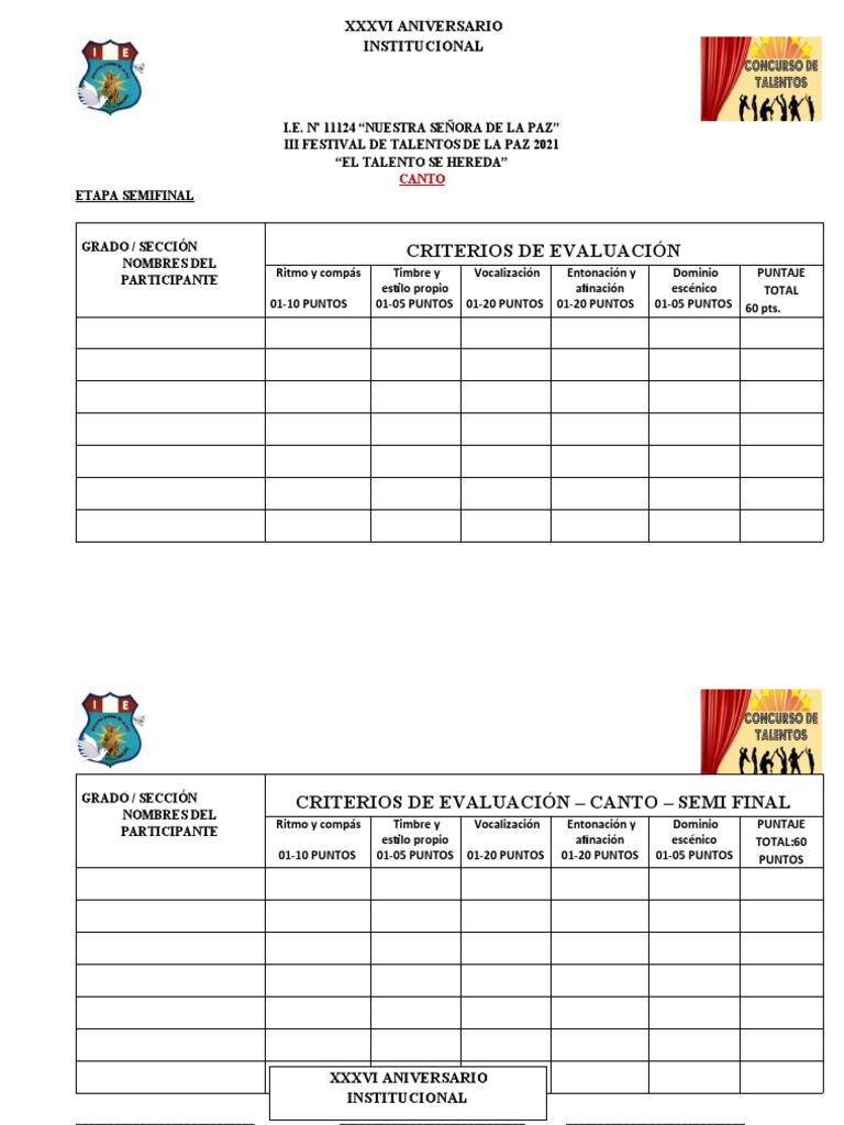 Ficha de Evaluación para Concurso de Talentos | PDF | Bailes ...