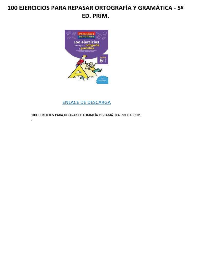 100 Ejercicios para Repasar Ortografía y Gramática - 5º Ed. Prim. | PDF