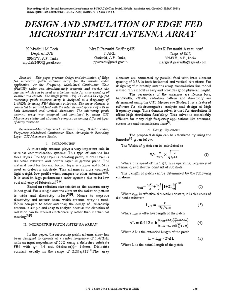 Microstrip Patch Antenna Array: Design and Simulation of Edge Fed | PDF ...