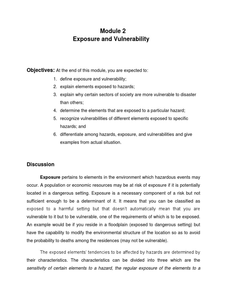Module 2 Exposure And Vulnerability Pdf Hazards Vulnerability