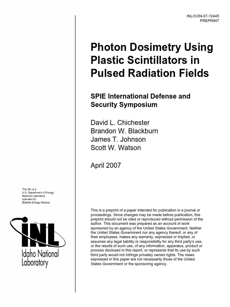 Photon Dosimetry Using Plastic Scintillator PDF Dosimetry Radiation