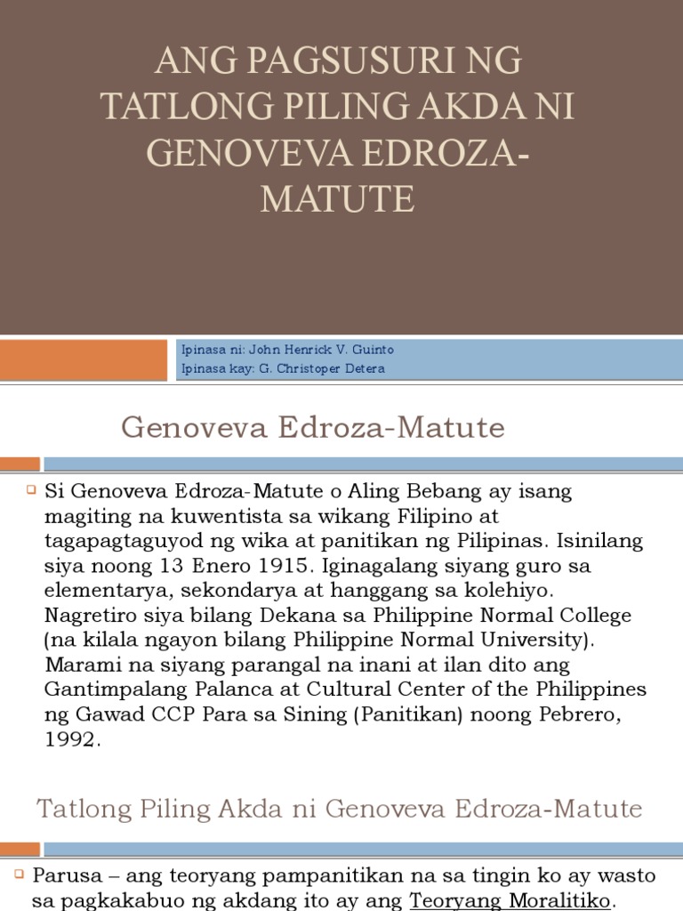 Ang Pagsusuri NG Tatlong Piling Akda Ni Genoveva | PDF