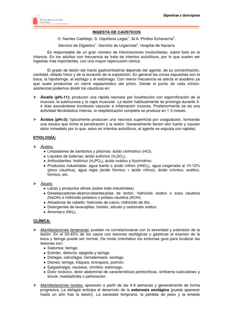 Clasificación de Zargar en Esófagitis Caústica | PDF | Vómitos | Ácido ...