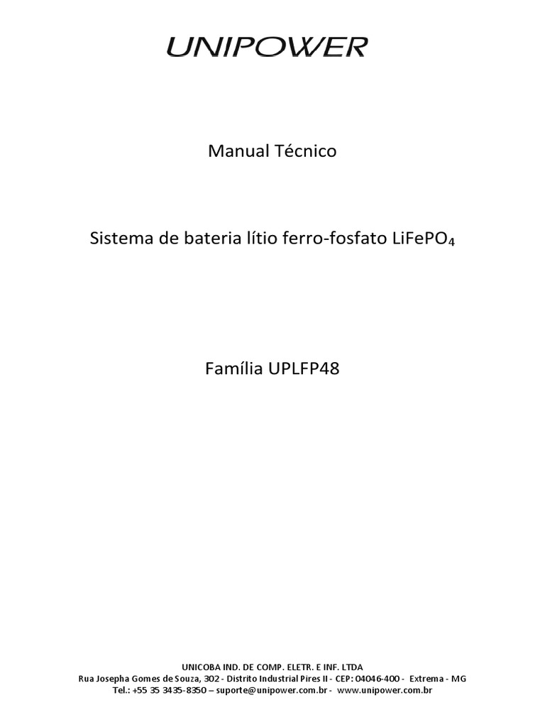Manual Técnico Unipower UPLFP48 | PDF | Rede de computadores | Lítio