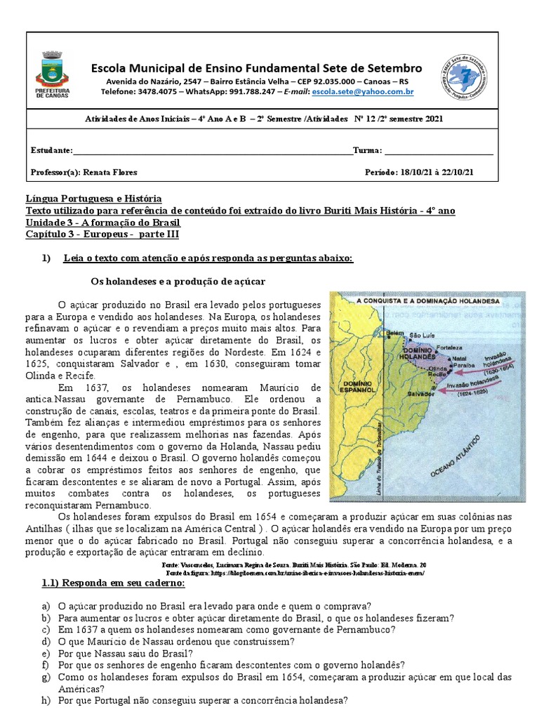 Atividades de História e Língua Portuguesa 4º Ano | PDF