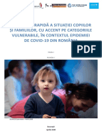 Evaluarea Rapidă A Situației Copiilor Şi Familiilor, Cu Accent Pe Categoriile Vulnerabile, În Contextul Epidemiei de Covid-19 Din România