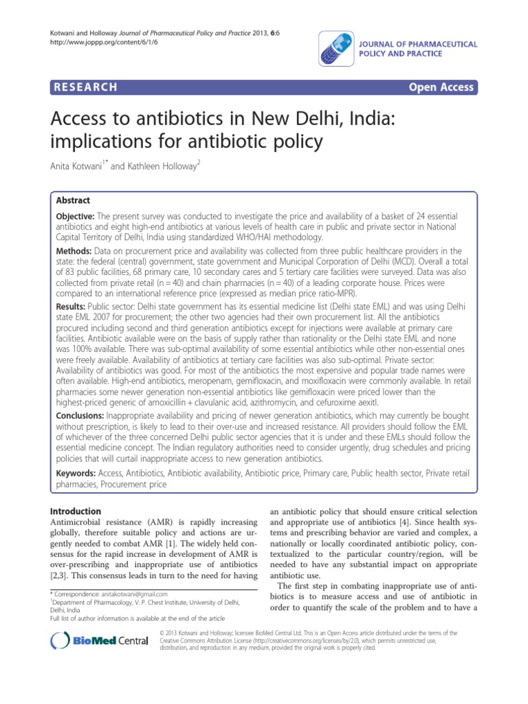 Access To Antibiotics in New Delhi, India Implications For Antibiotic
