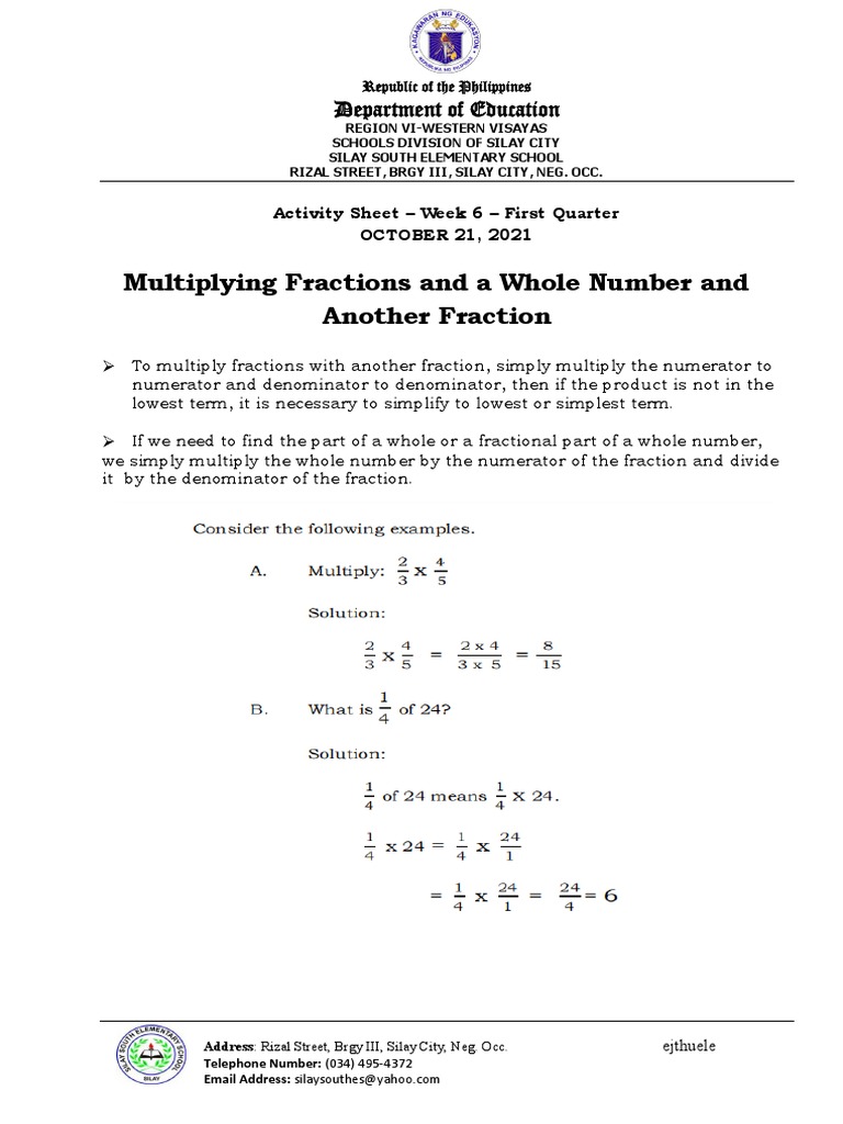 Week 6 Activity: Multiplying Fractions | PDF | Arithmetic ...