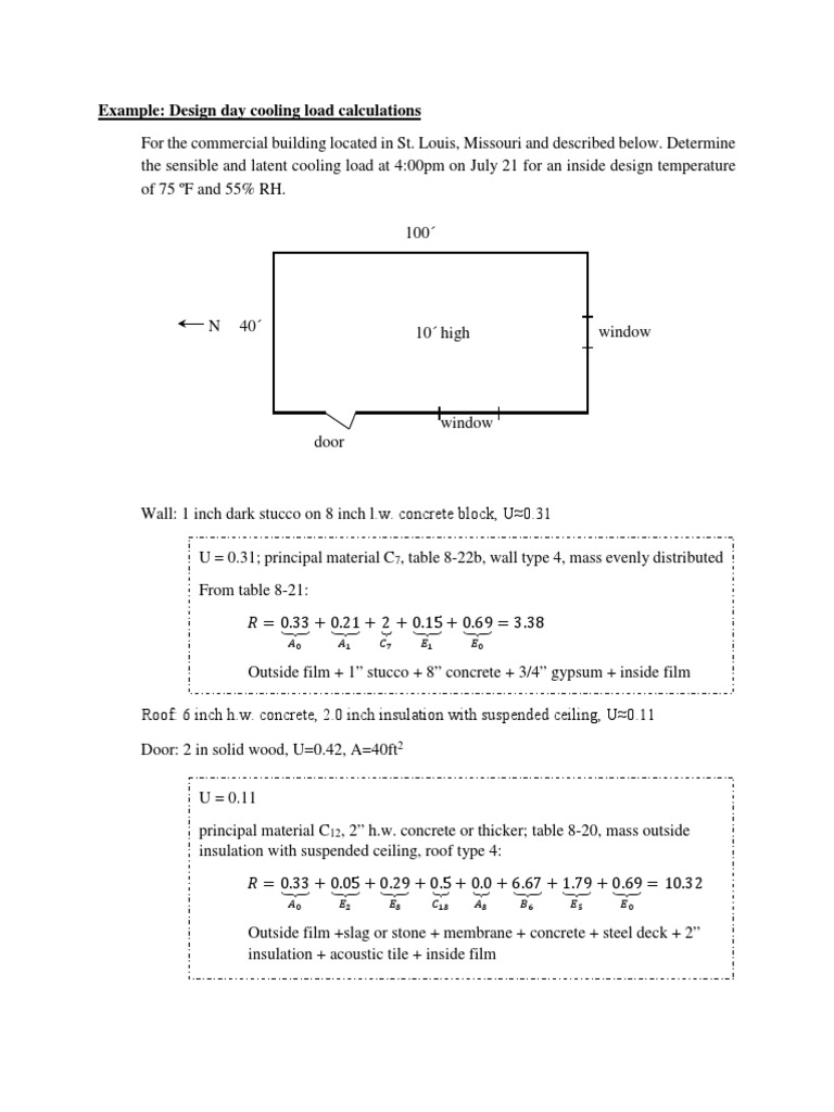 Example Design Day Cooling Load Calculations PDF Building