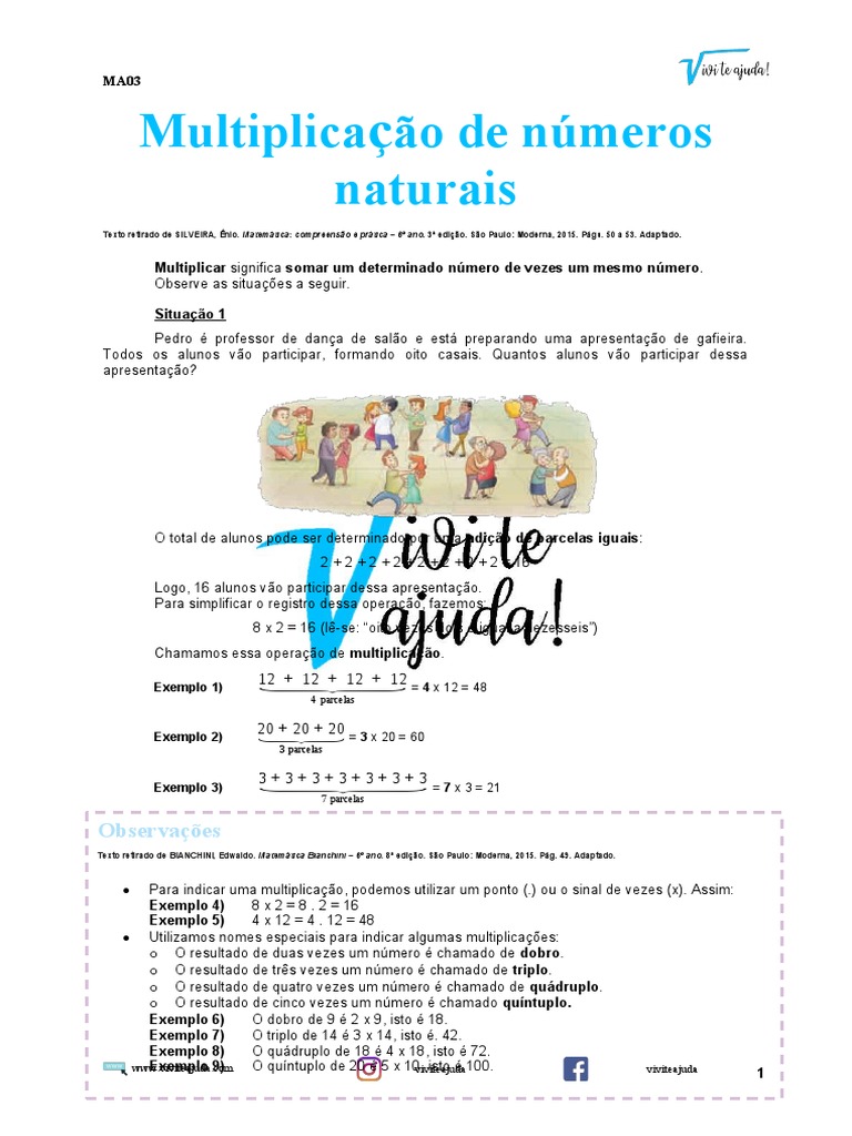 Lista Multiplicacao Numeros Naturais | PDF | Multiplicação | Números