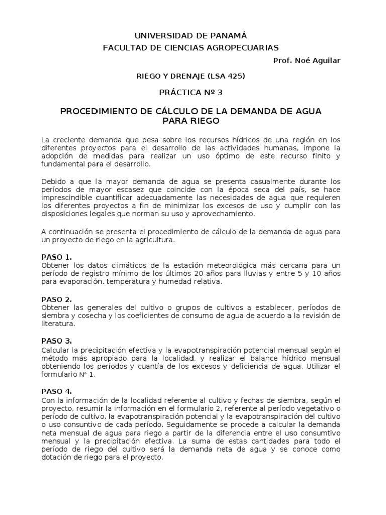 Cálculo de Demanda de Agua para Riego | PDF | Evapotranspiración | Riego