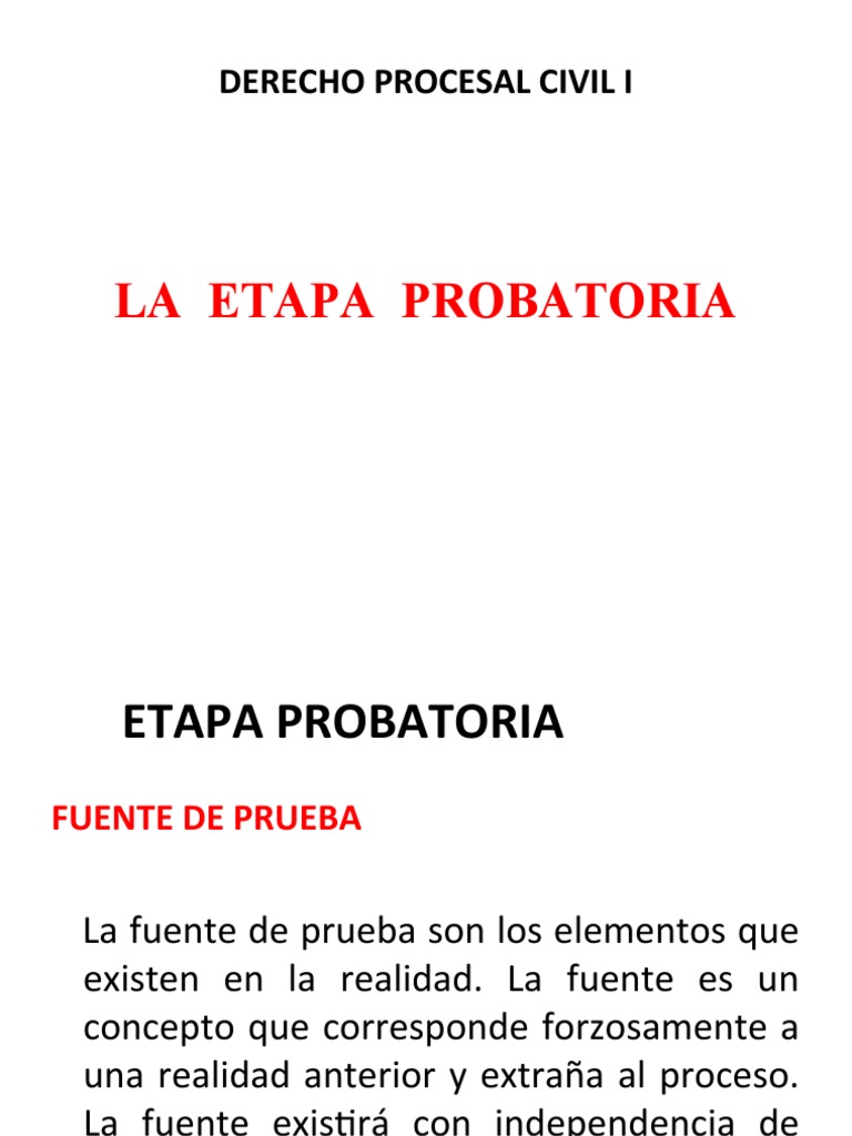 La etapa probatoria en el proceso civil fuentes, medios y actividad probatoria PDF