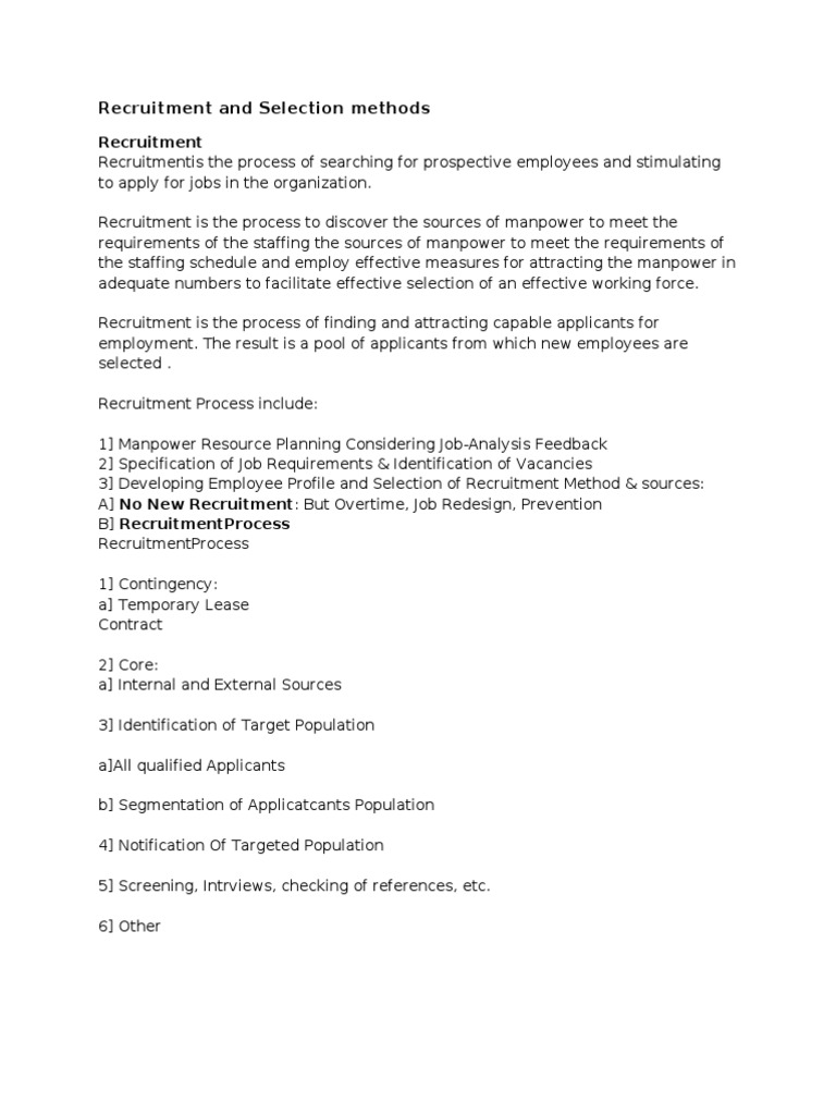 HRM Recruitment And Selection Methods