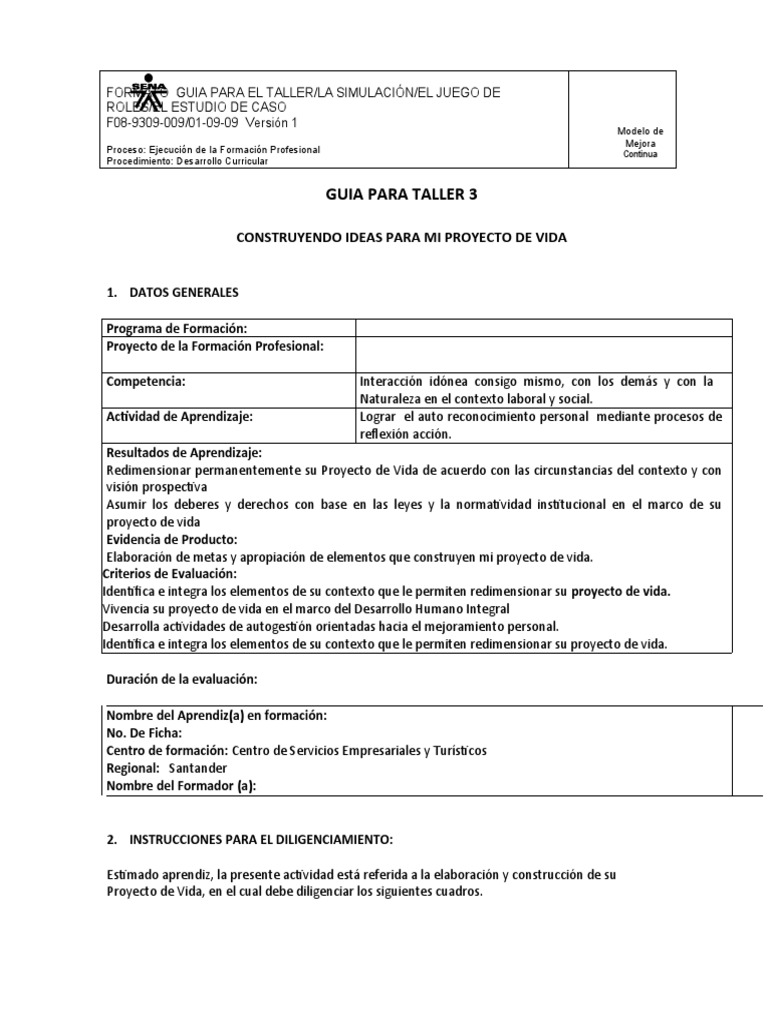 Taller 3 - Contruyendo Ideas para Mi Proyecto de Vida | PDF ...