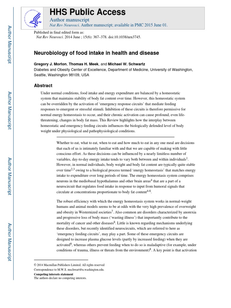 Neurobiology of Food Intake in Health and Disease | PDF | Leptin | Eating