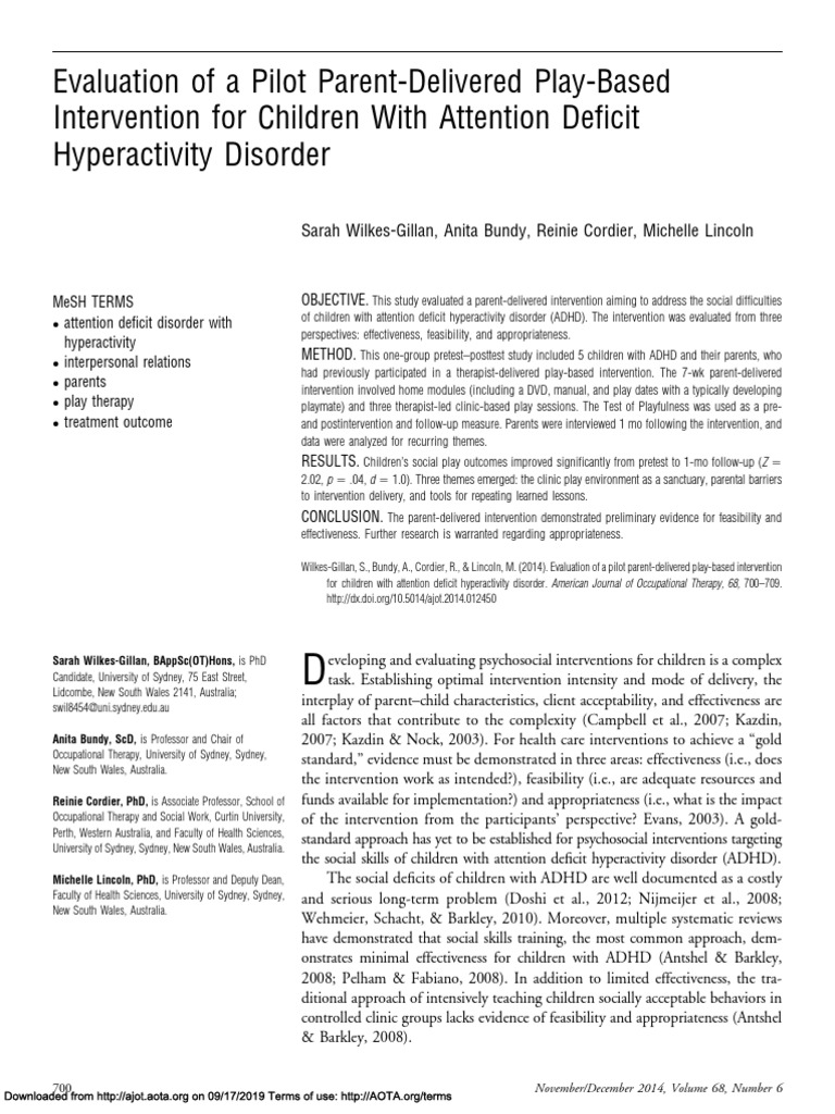 Parent-Delivered Play Intervention for ADHD | PDF | Attention Deficit ...