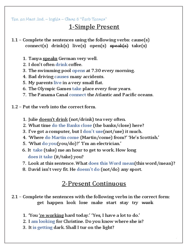Daniel Cordoba M.I. - CLASE 8 - VERB TENSES | PDF