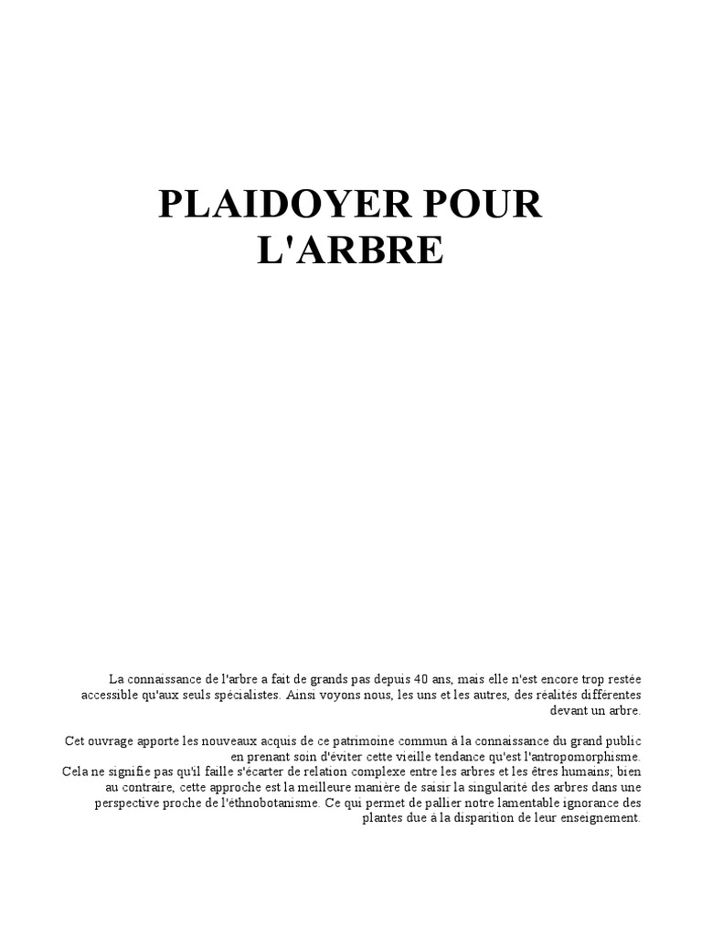 Plaidoyer Pour L'arbre | PDF | Arbres | Plantes