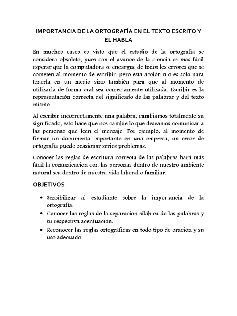 Importancia de la Ortografía en la Comunicación | PDF | Palabra ...