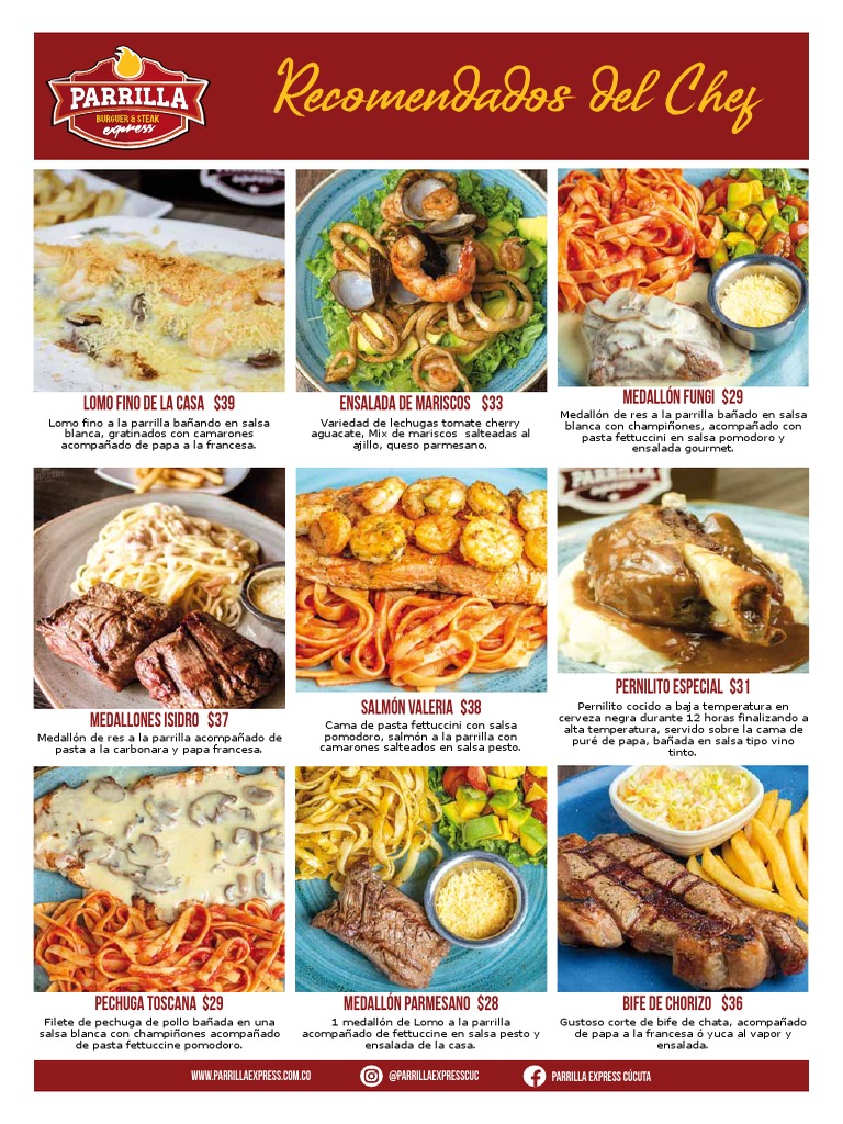 Menu Parrilla Express | PDF | filete | Alimentos