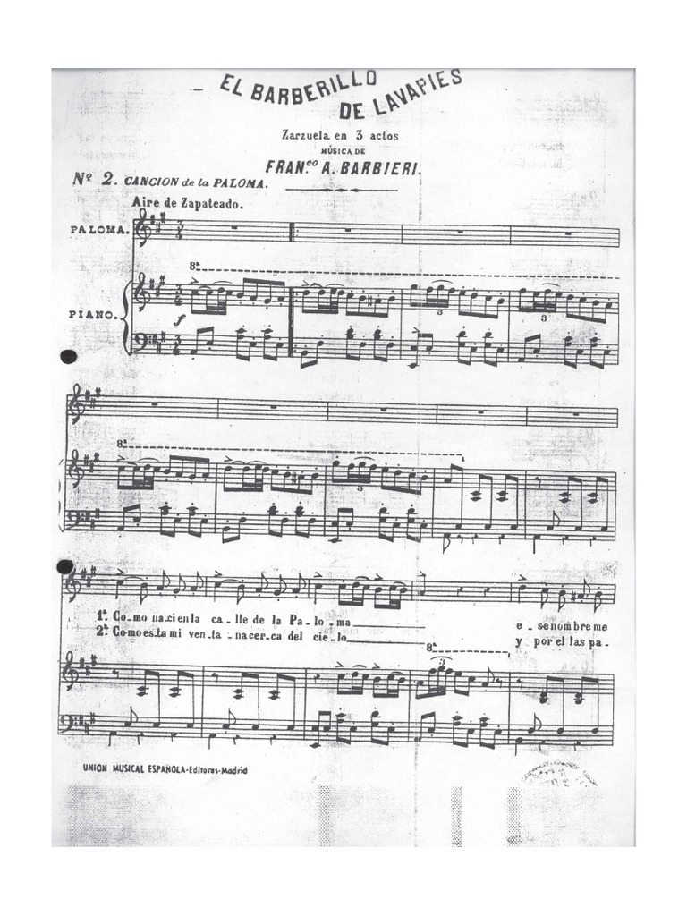 Canción de Paloma El Barberillo de Lavapiés (a. Barbieri) PDF