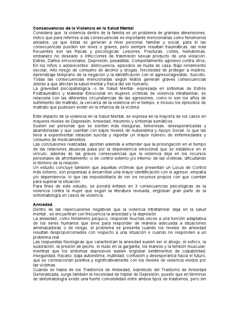 Causas y Consecuencias de La Violencia | PDF | Ansiedad | Violencia ...