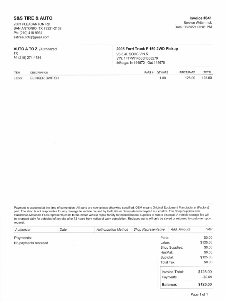 S&S Tire & Auto Invoice Summary | PDF | Car | Wheeled Vehicles