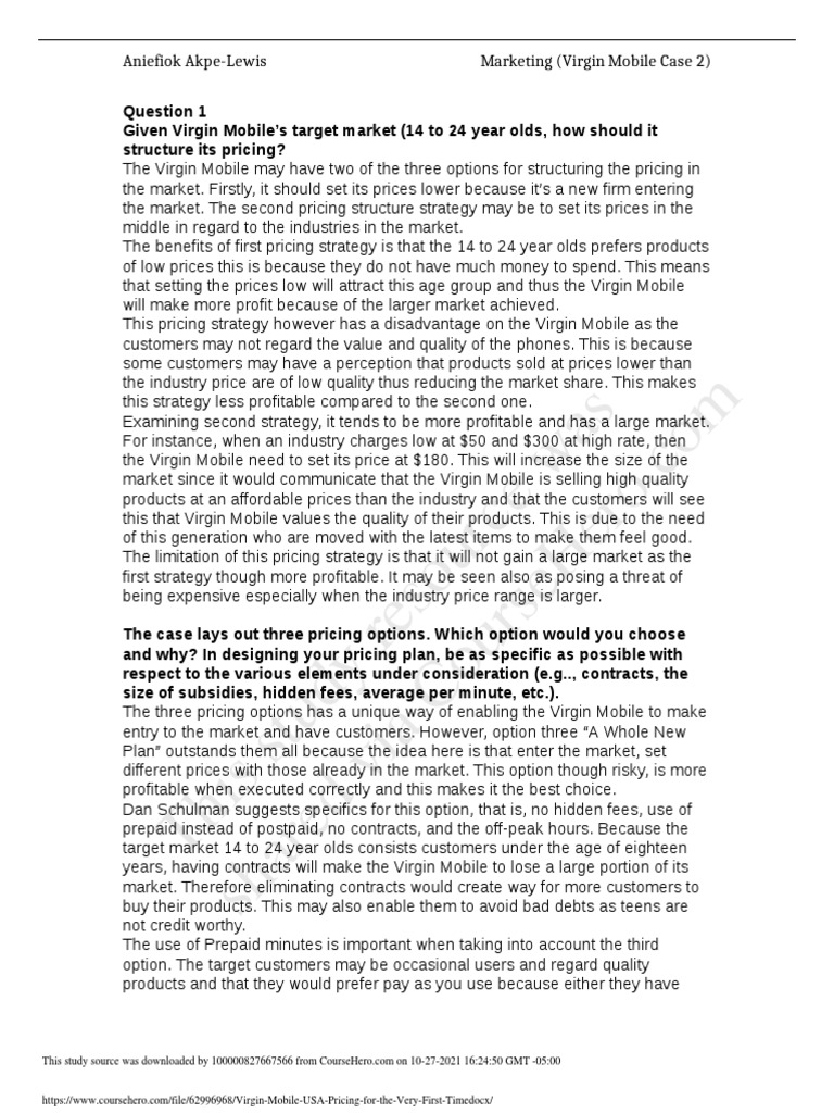 Virgin Mobile USA Pricing For The Very First Time | PDF | Pricing ...