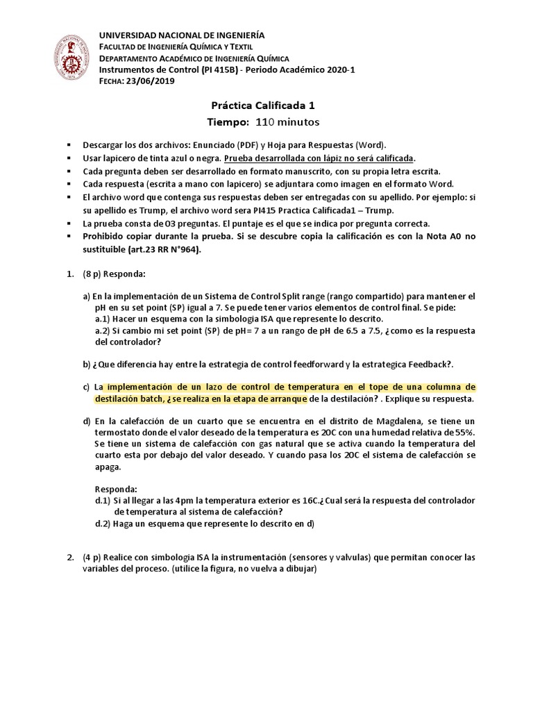 Pi415 PC1 2020-1 | PDF | Hidrocarburos | Redox