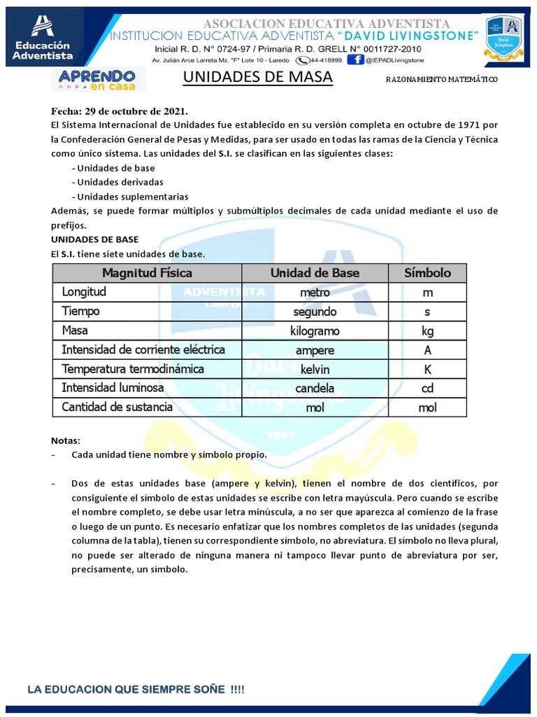 Unidad de Masa PDF Sistema Internacional de Unidades Metrología