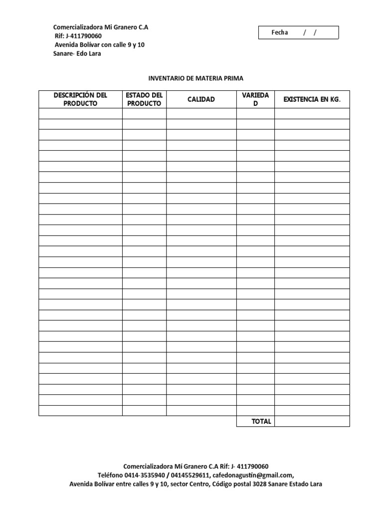 Inventario de Materia Prima y Productos Terminado PDF