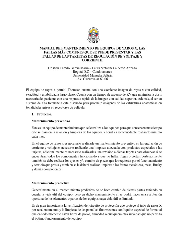 Manual Del Mantenimiento de Equipos de Rayos X | PDF | Rayo X