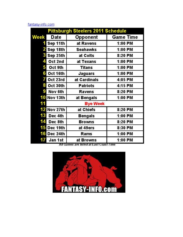 Steelers Schedule PDF