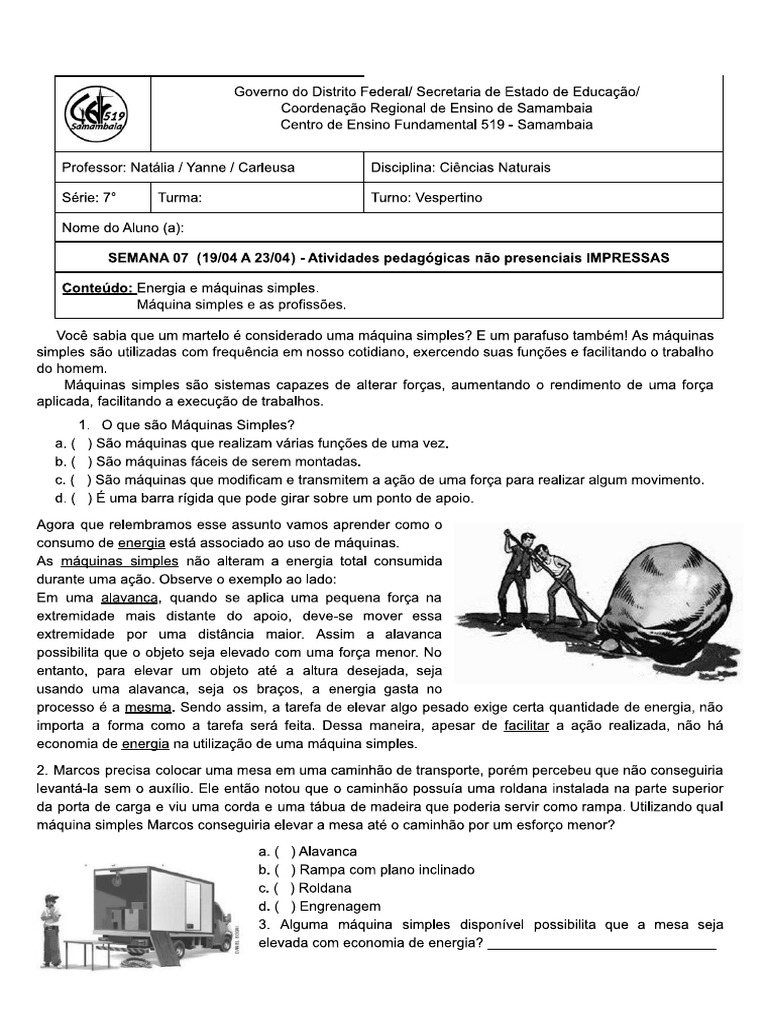 Atividade Ciências 7° Ano Semana 7 | PDF