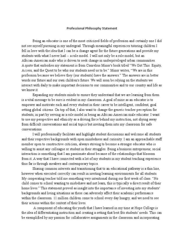 Professional Philosophy Statement | PDF | Teachers | Learning
