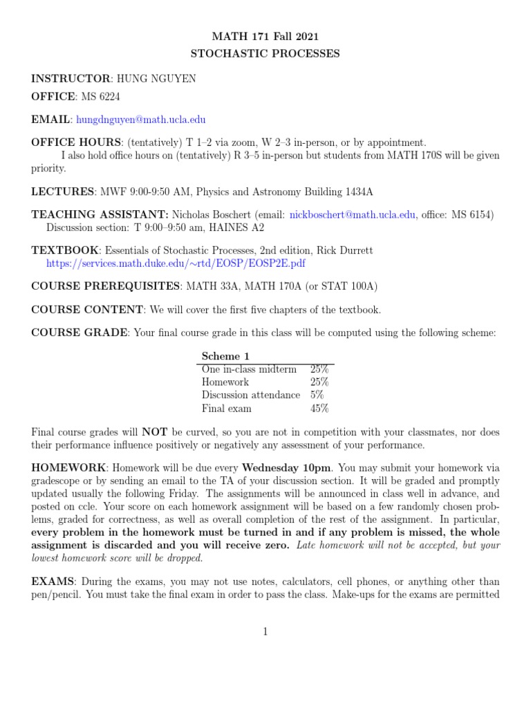 UCLA Math 171: Stochastic Processes Fall 2021 | PDF | Academic ...
