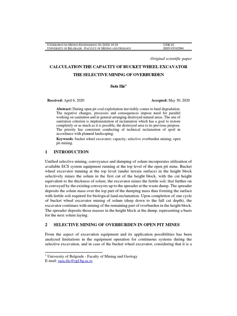 Calculation The Capacity of Bucket Wheel Excavator PDF Coal Mining