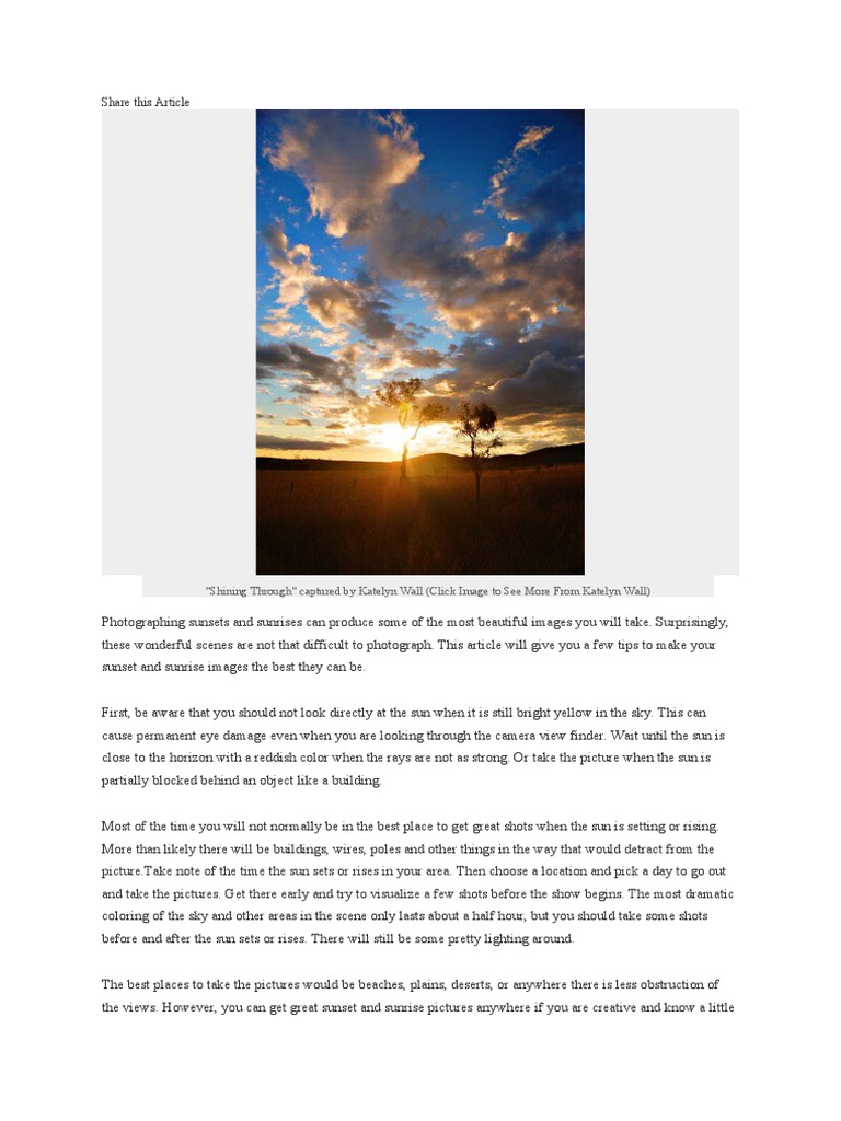 Tips for Stunning Sunset Photography | PDF | Exposure (Photography ...