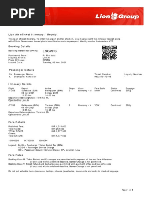 Lion Air ETicket (LSGVFS) - Supriyadi