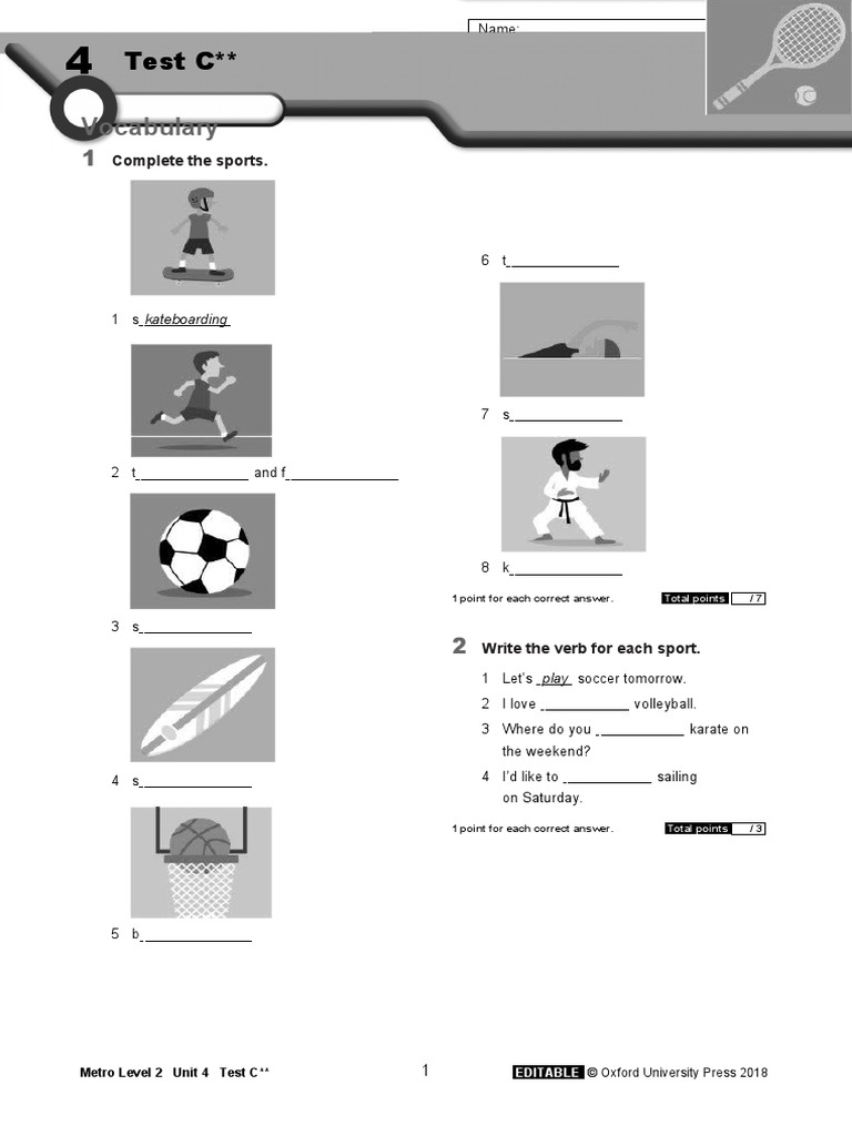 Metro Level 2 Unit 4 Test C Two Stars | PDF | Athletic Sports | Teams