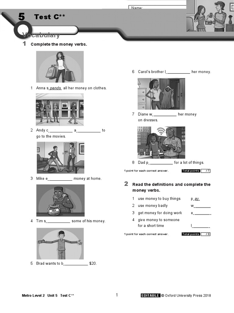 Metro Level 2 Unit 5 Test C Two Stars | PDF | Linguistics | Grammar