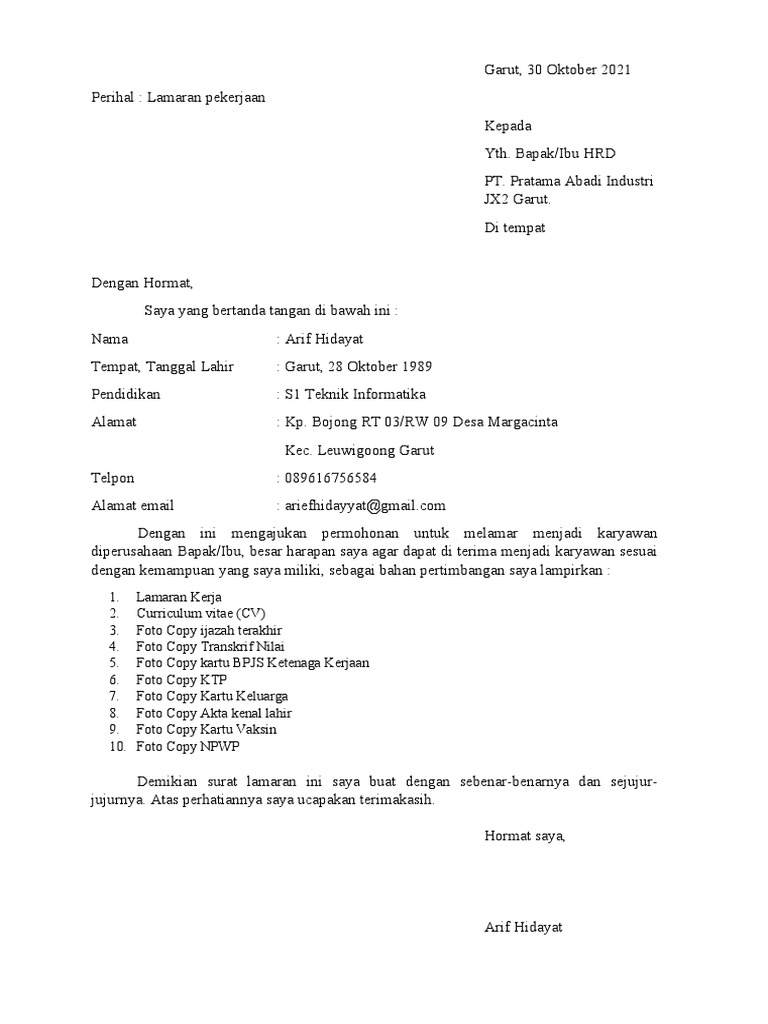 Lamaran Kerja di PT Hoga Reksa Garment | PDF