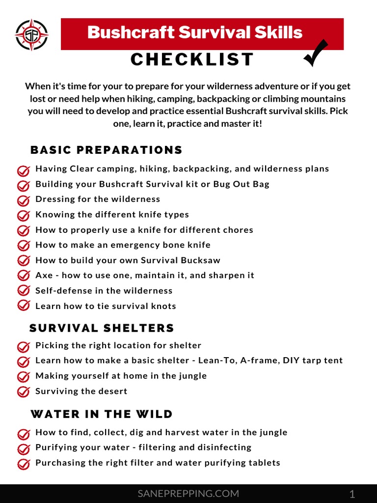 Bushcraft Survival Skills Checklist | PDF | Survival Skills | Camping