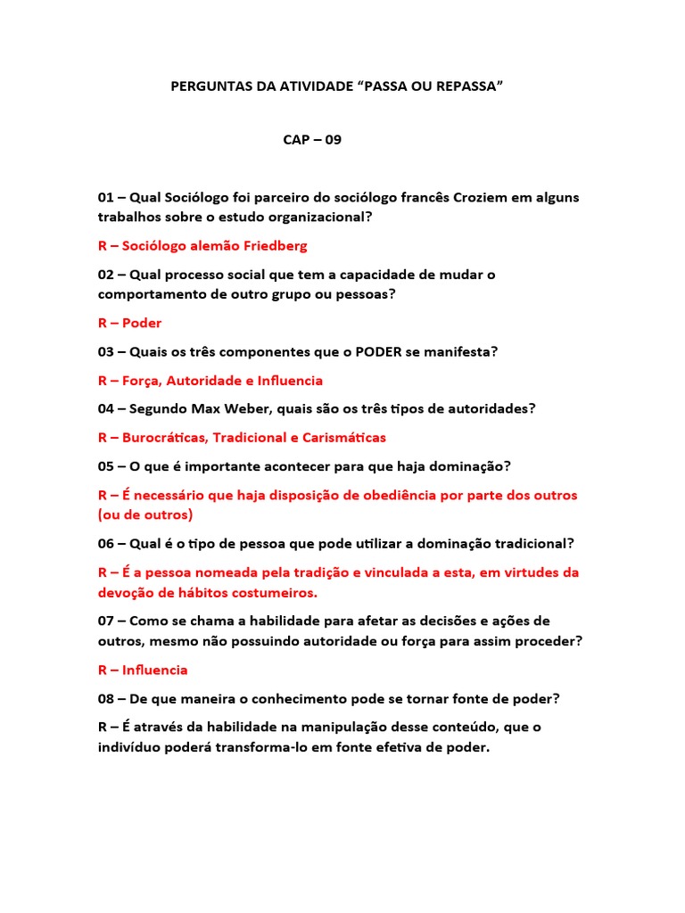 Perguntas Da Atividades Passa Ou Repassa | PDF