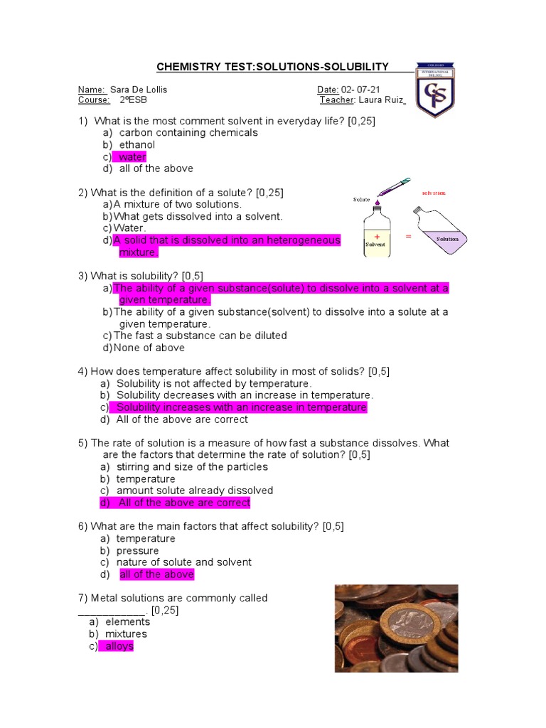 Solutions and Solubility Test Guide | PDF | Solution | Solubility