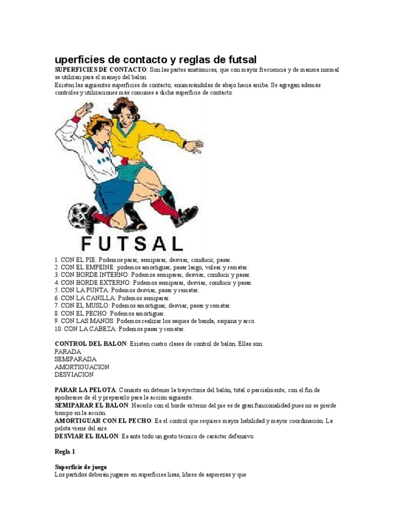 Superficies de Contacto y Reglas de Futsal PDF Asociación de Futbol