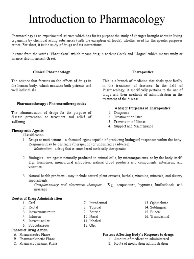 Introduction To Pharmacology, 10 R's To Drugs, Nursing Process | PDF ...