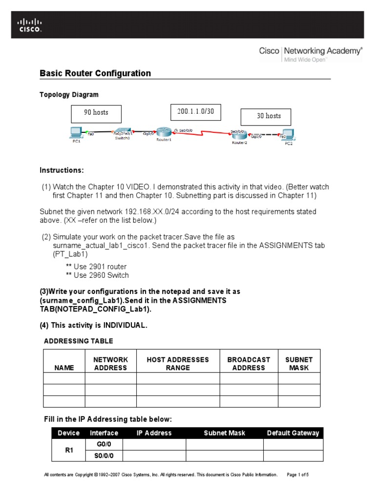 Basic Router Configuration Instructions PDF Router