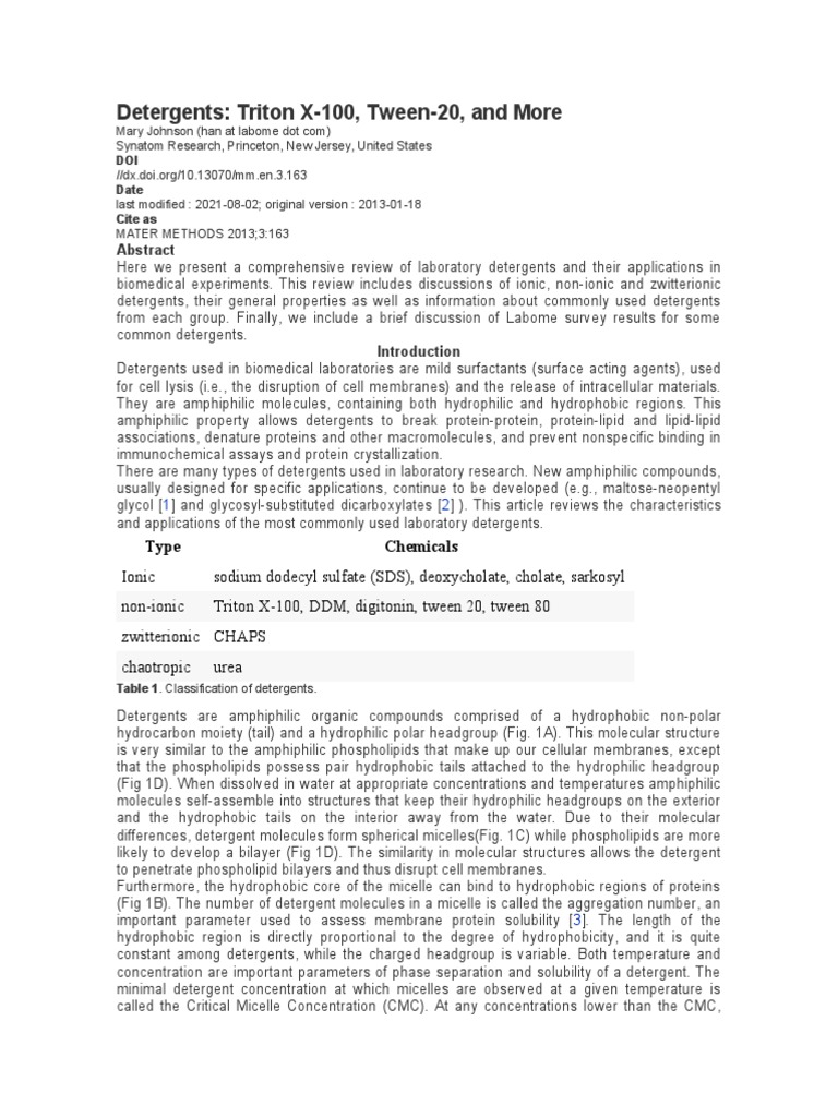 Detergents Triton X100, Tween20, and More Type Chemicals PDF
